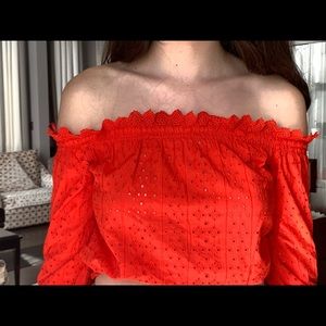 cute red open shoulder blouse